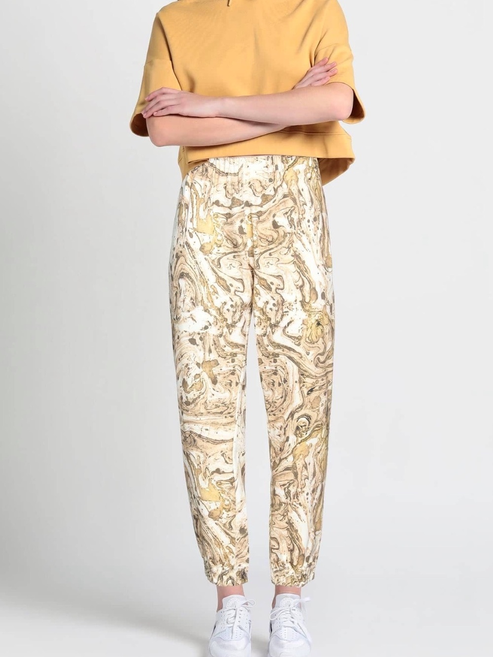 BASSIKE MARBLE PRINT CASUAL TIE WAIST PANTS - Picture 3 of 4